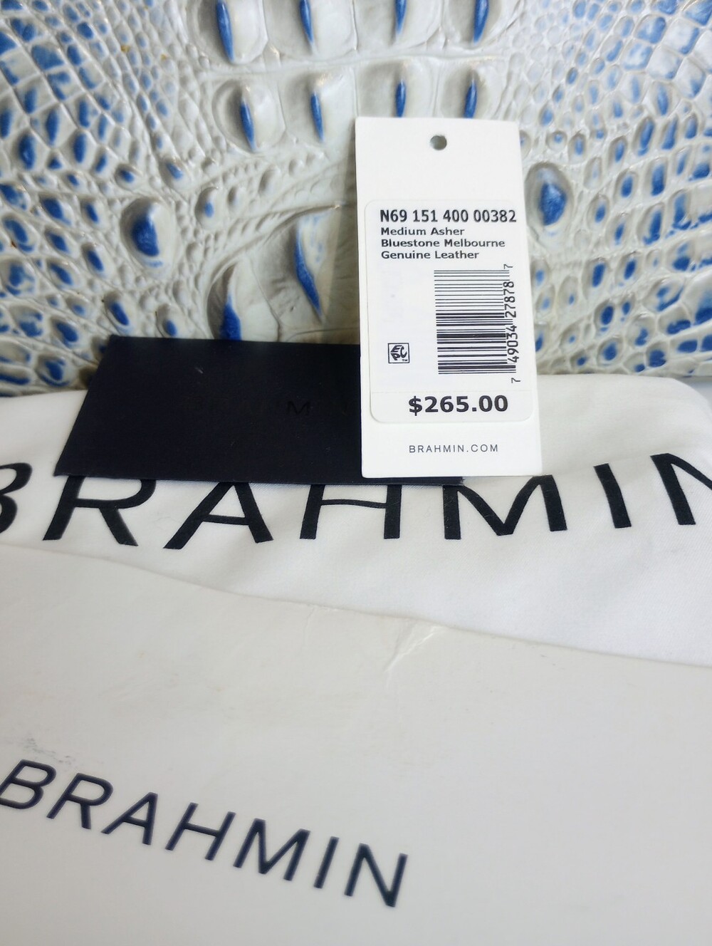 Brahmin Bluestone Melbourne Medium Asher Crocodile Embossed Leather Tote Bag - Picture 13 of 13